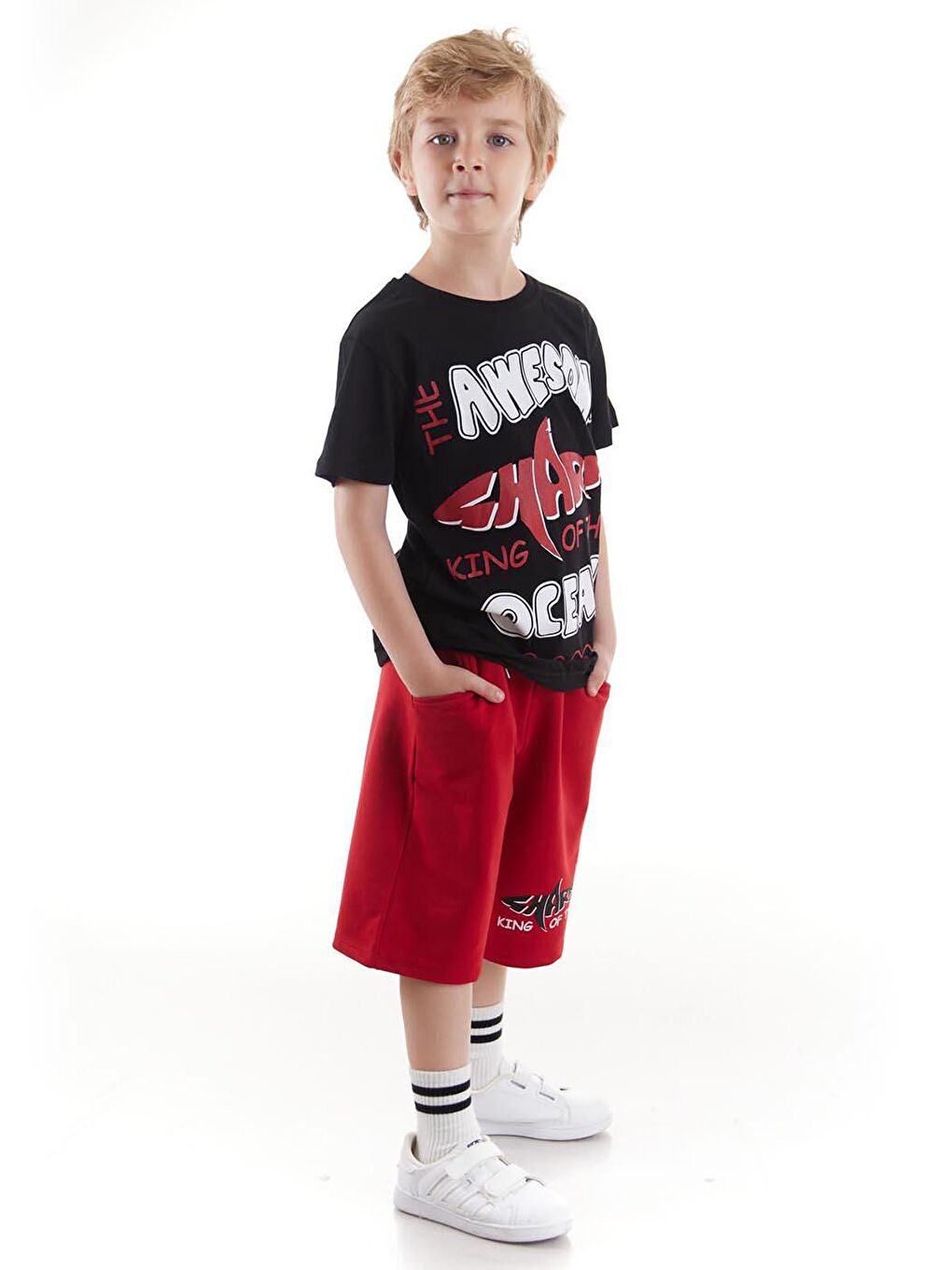 Siyah Erkek Çocuk Takım Awesome Baskılı Kaprili Alt Üst Takım Trend Pamuklu Ak2520-5