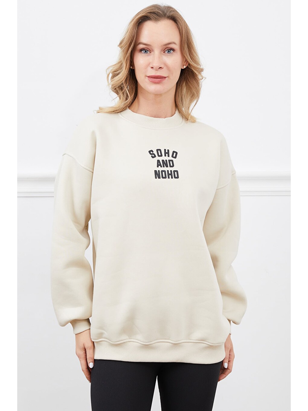 Bej Soho And Noho Baskılı Sweatshirt