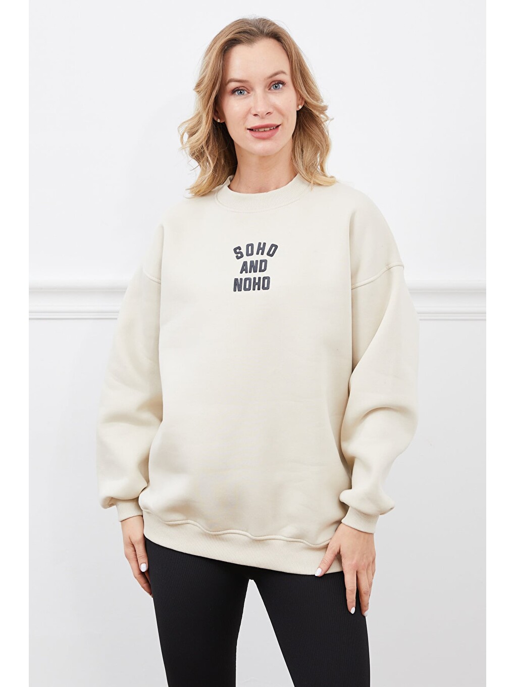 Bej Soho And Noho Baskılı Sweatshirt-1