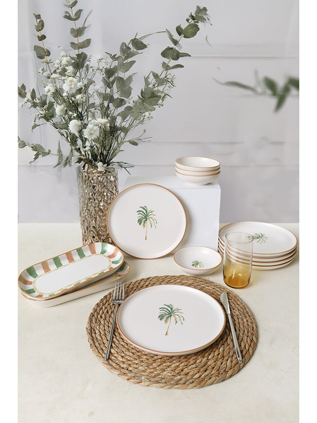 Karışık Bronze Palmiye Kahvaltı Takımı 12 Parça 6 Kişilik-1