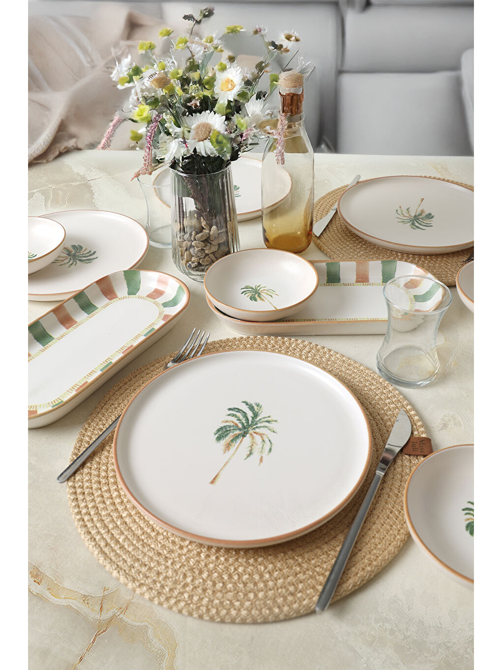 Karışık Bronze Palmiye Kahvaltı Takımı 12 Parça 6 Kişilik-2