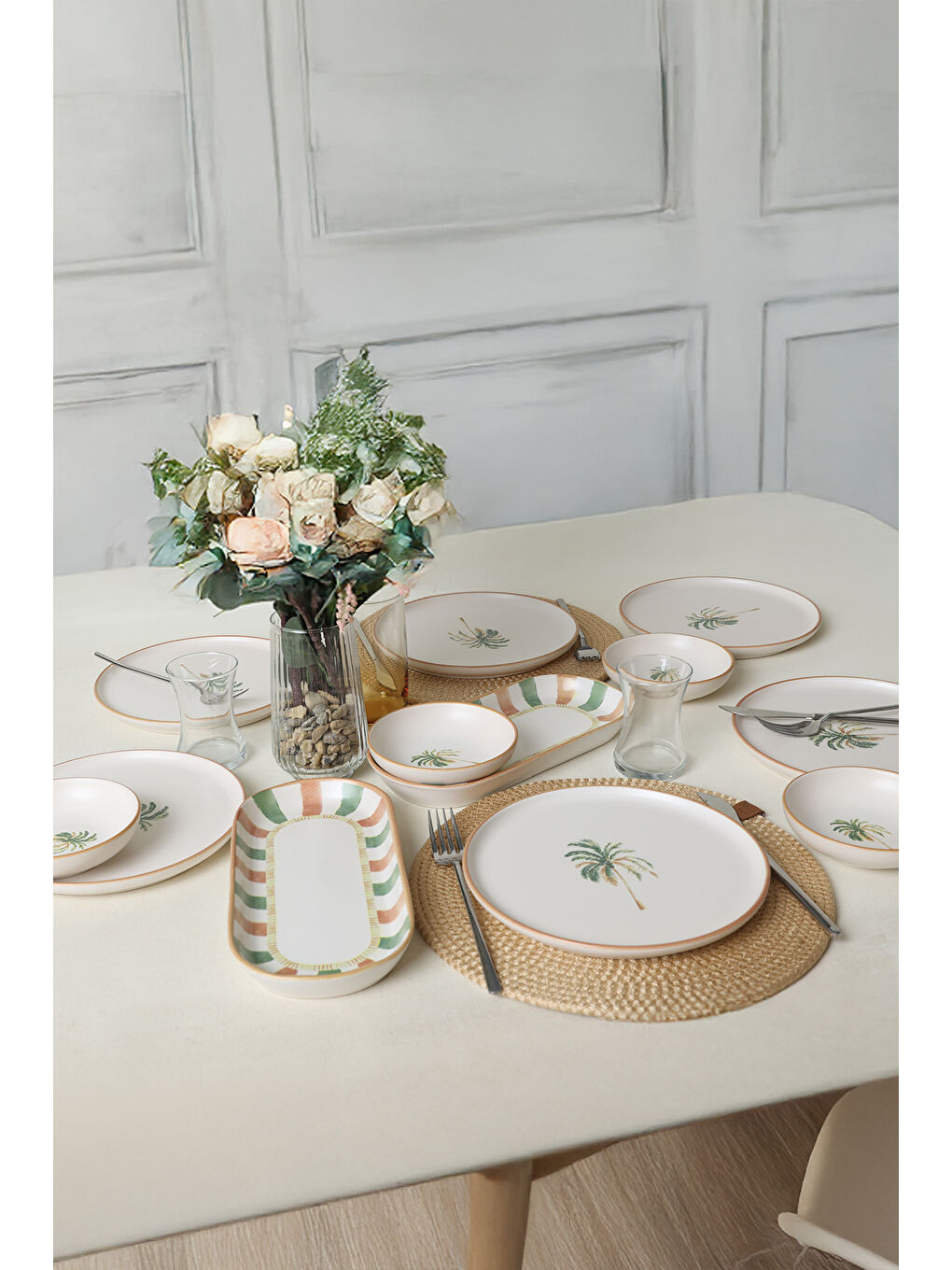 Karışık Bronze Palmiye Kahvaltı Takımı 12 Parça 6 Kişilik-3