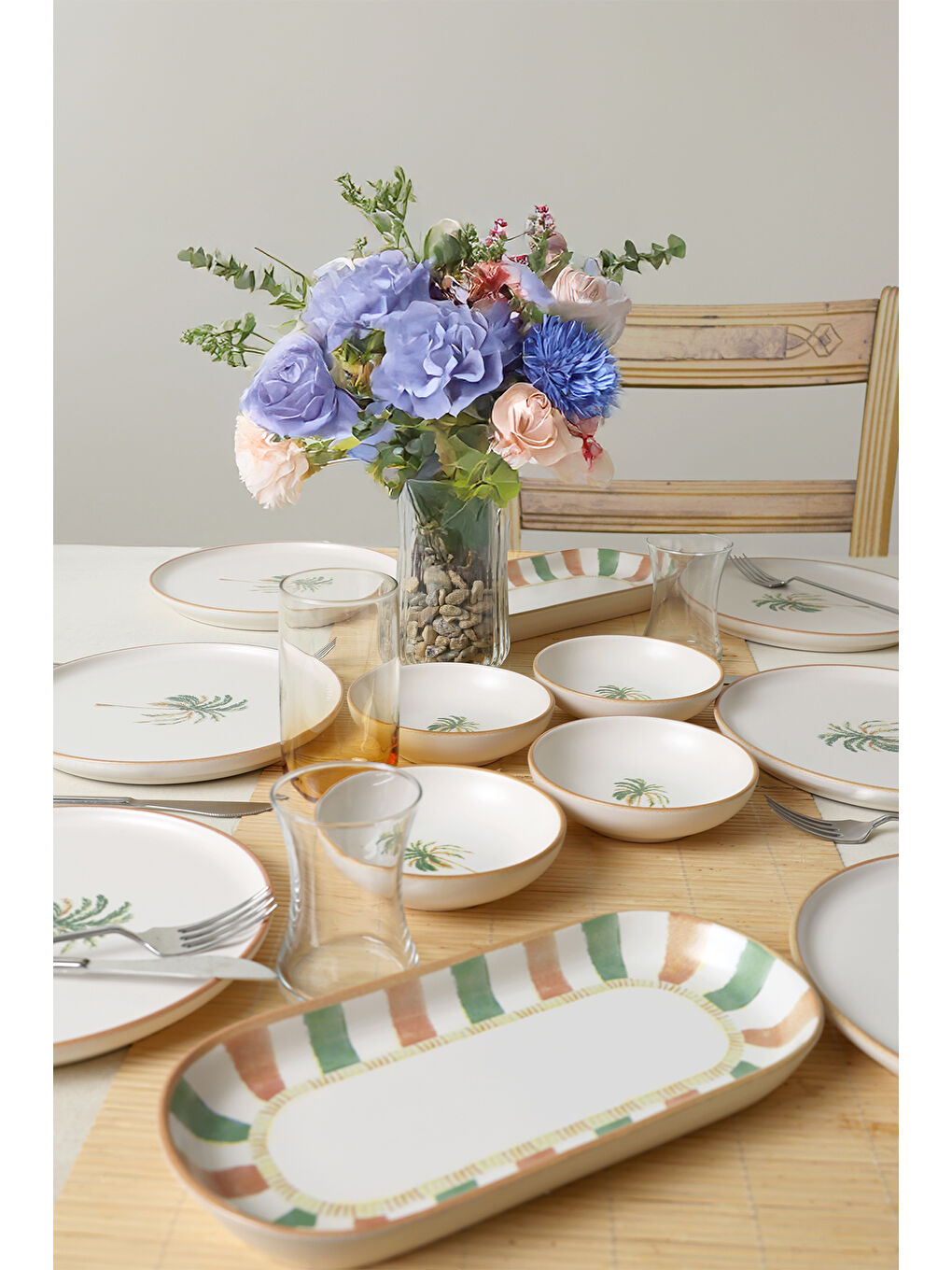 Karışık Bronze Palmiye Kahvaltı Takımı 12 Parça 6 Kişilik-4