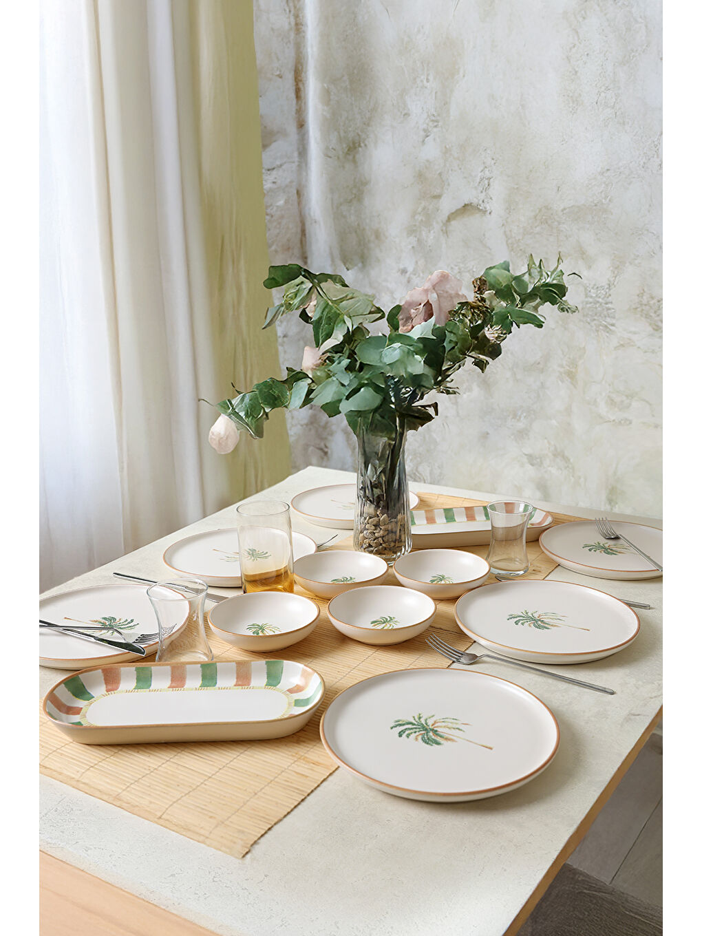 Karışık Bronze Palmiye Kahvaltı Takımı 12 Parça 6 Kişilik-5