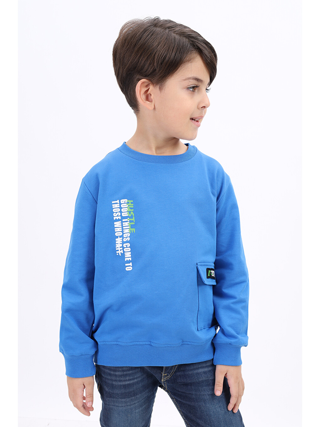 Mavi Erkek Çocuk Baskılı Sweatshirt