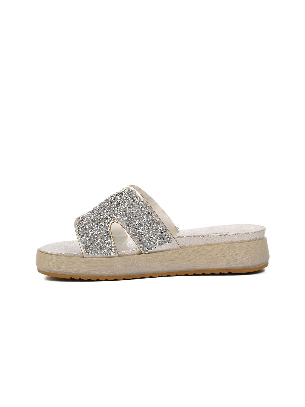 Gri Gümüş Taşlı Düz Kadın Terlik 286064-1