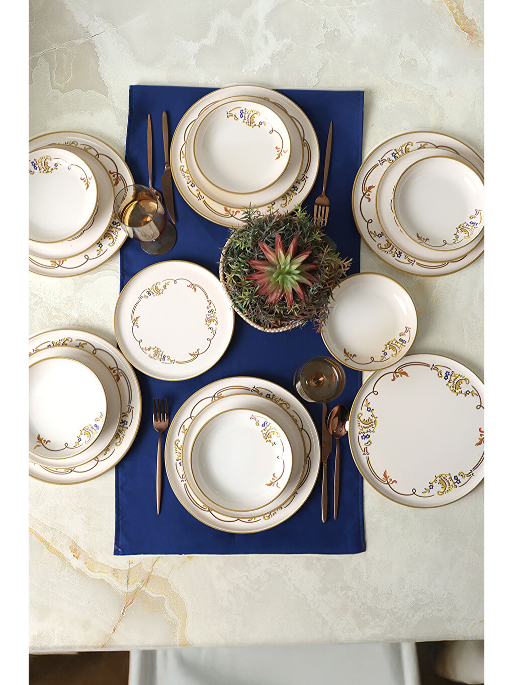 Karışık Bronze Bloom Yemek Takımı 18 Parça 6 Kişilik