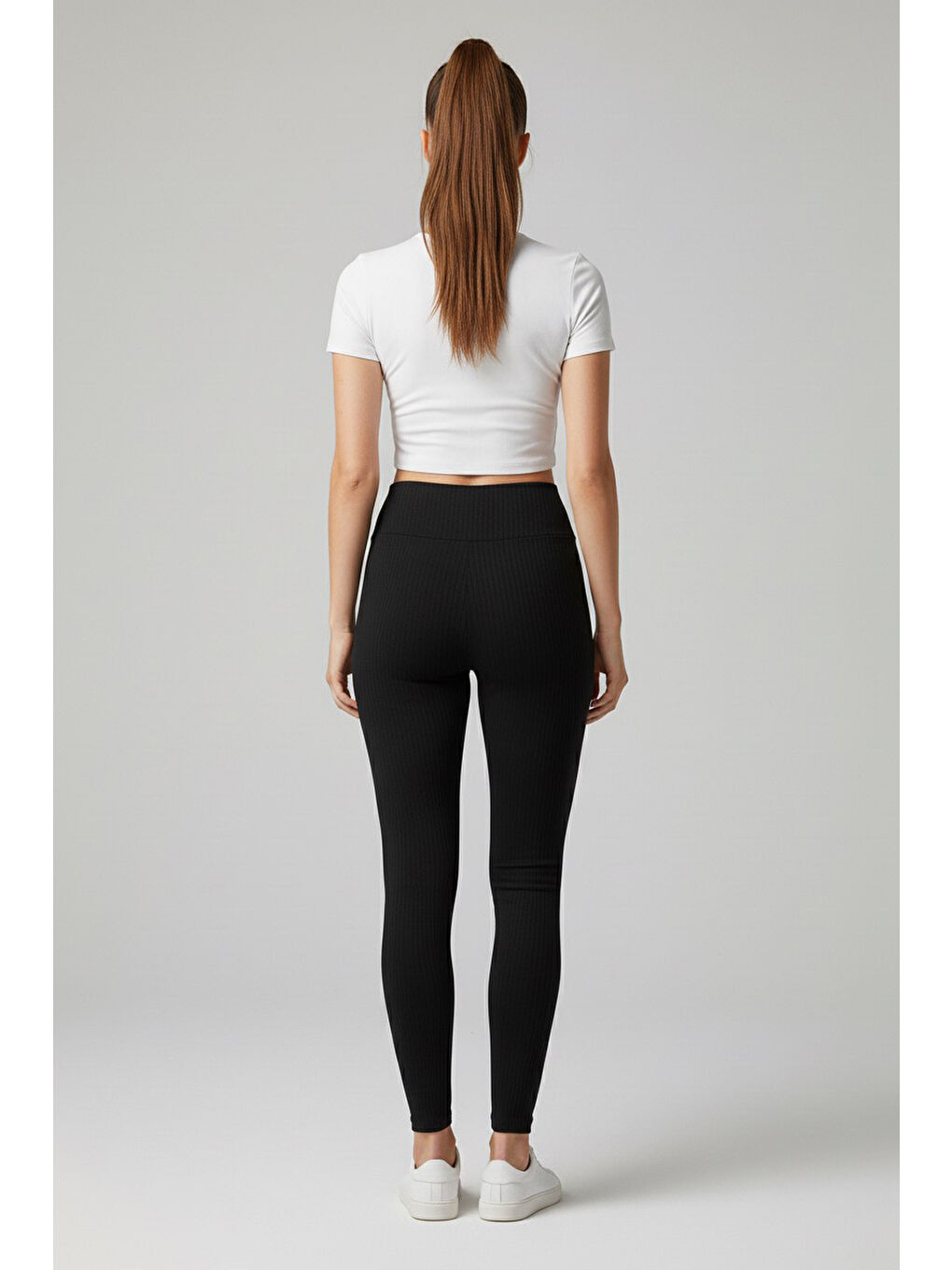 Yüksek Bel Fitilli Kaşkorse Tayt Siyah - 27951-SIYAH-1