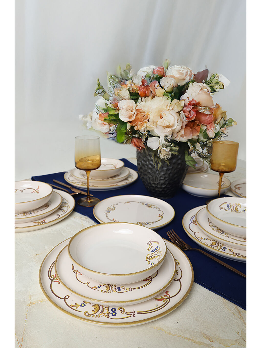 Karışık Bronze Bloom Yemek Takımı 18 Parça 6 Kişilik-4