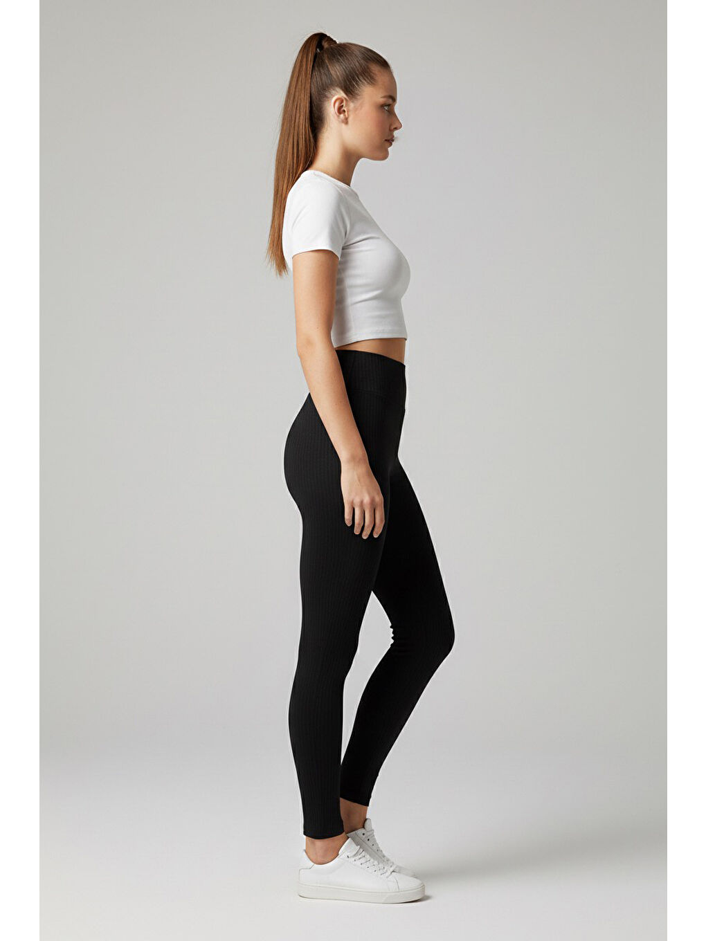 Yüksek Bel Fitilli Kaşkorse Tayt Siyah - 27951-SIYAH-2