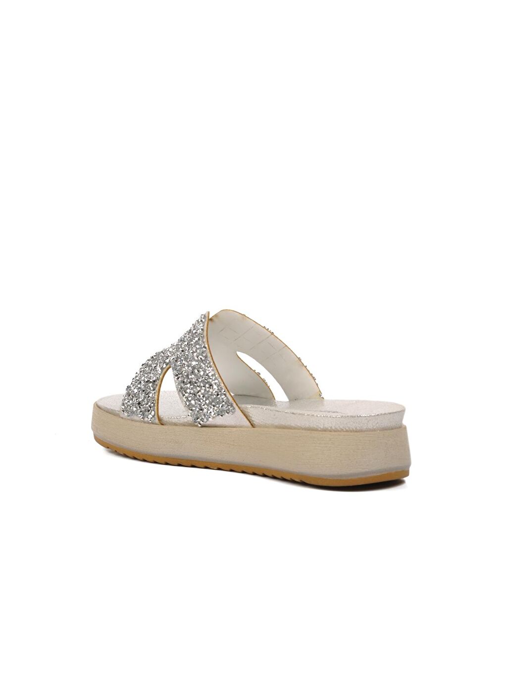 Gri Gümüş Taşlı Düz Kadın Terlik 286064-3