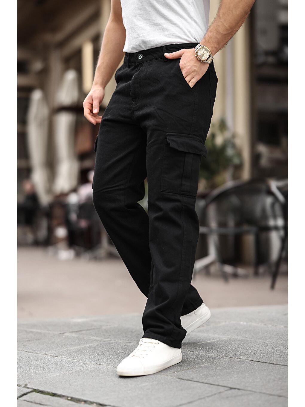 Siyah Erkek Kargo Cepli Baggy Pantolon