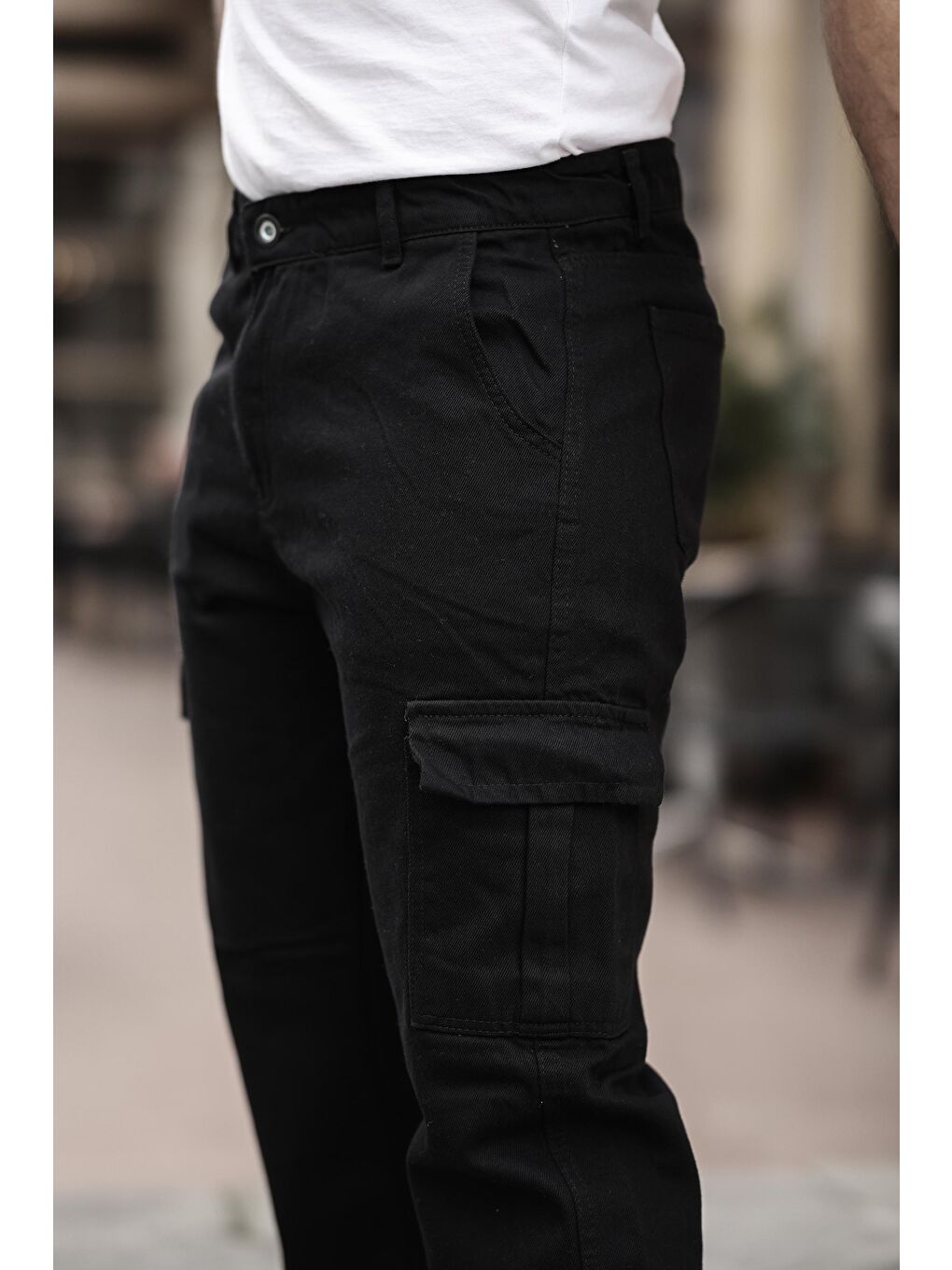 Siyah Erkek Kargo Cepli Baggy Pantolon-1