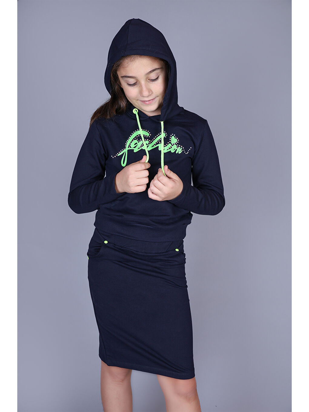 Lacivert Kız Çocuk Fashion Etekli Takım