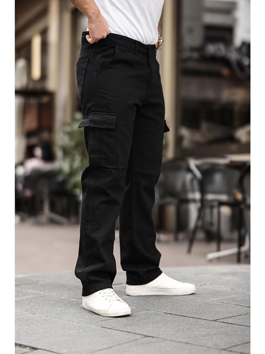 Siyah Erkek Kargo Cepli Baggy Pantolon-2