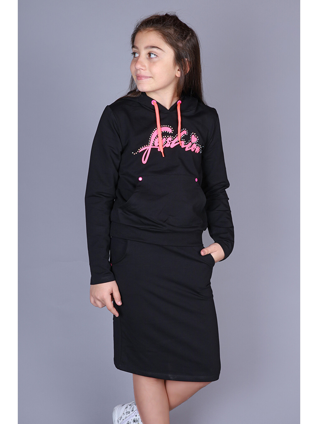 Siyah Kız Çocuk Fashion Etekli Takım