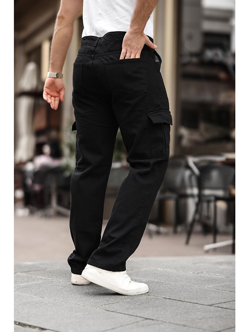 Siyah Erkek Kargo Cepli Baggy Pantolon-3