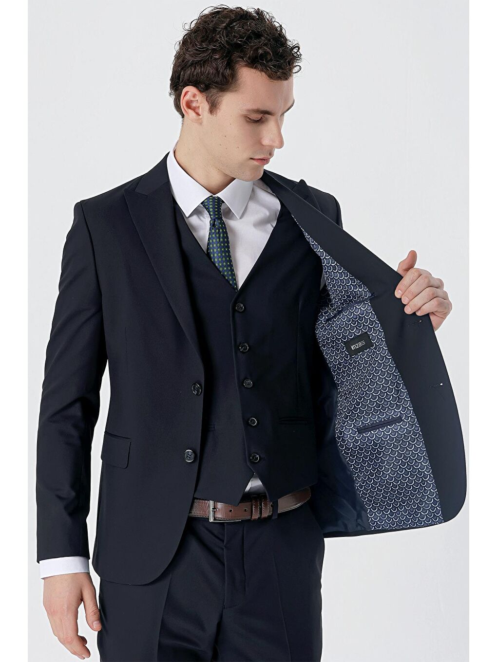 Koyu Lacivert Kırlangıç Yaka Yelekli Elastanlı 6 Drop Slim Fit Klasik Takım Elbise 1001240150-1