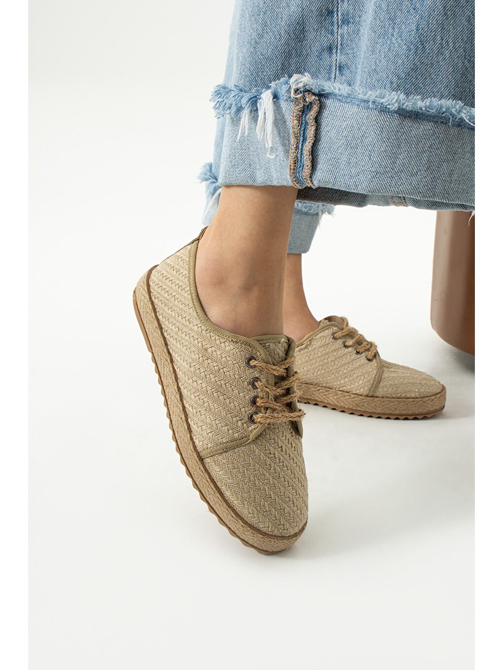 Bej Gabriella Hasır Bağcık Detaylı Kadın Espadril Sneaker-2