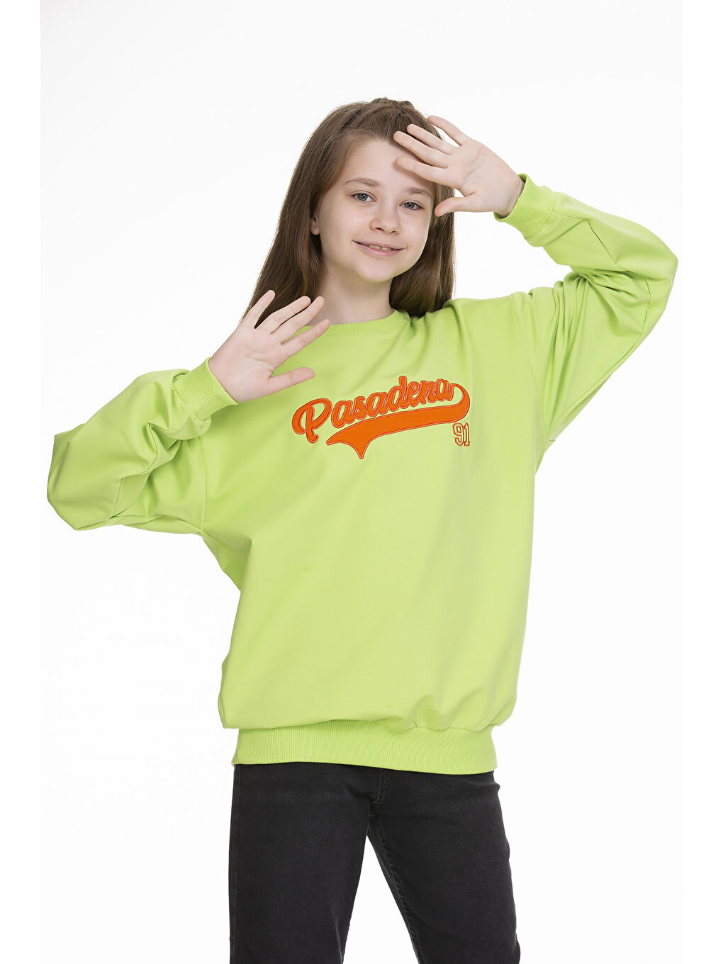 angelos Fıstık Yeşili Kız Çocuk Yazı Baskılı Sweatshirt Px341.2