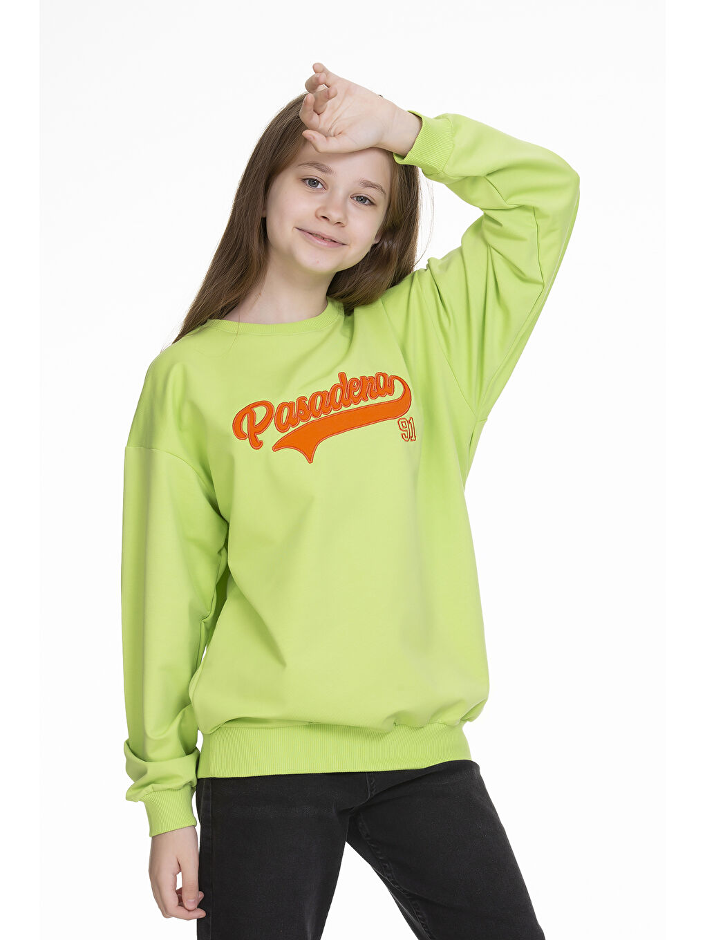 angelos Fıstık Yeşili Kız Çocuk Yazı Baskılı Sweatshirt Px341.2 - 1