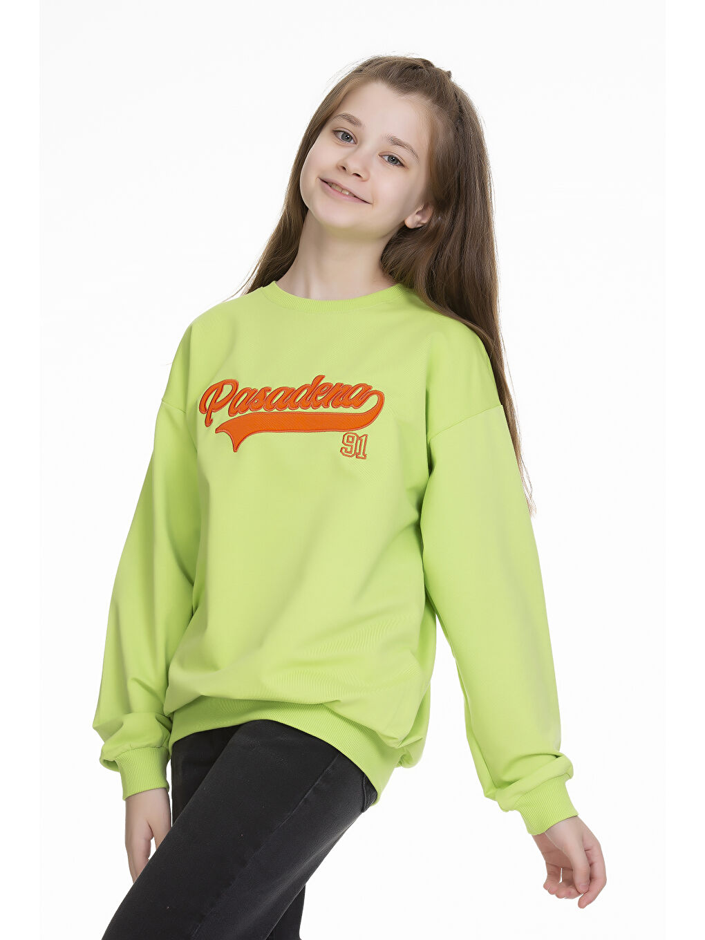 angelos Fıstık Yeşili Kız Çocuk Yazı Baskılı Sweatshirt Px341.2 - 2