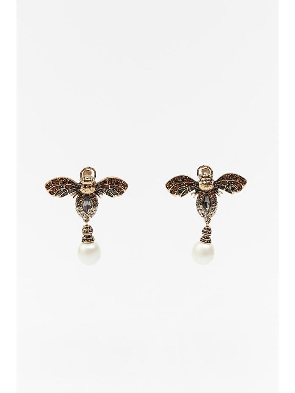 Sarı Parlak Taşlı Antik Kaplamalı Arı Küpe-3