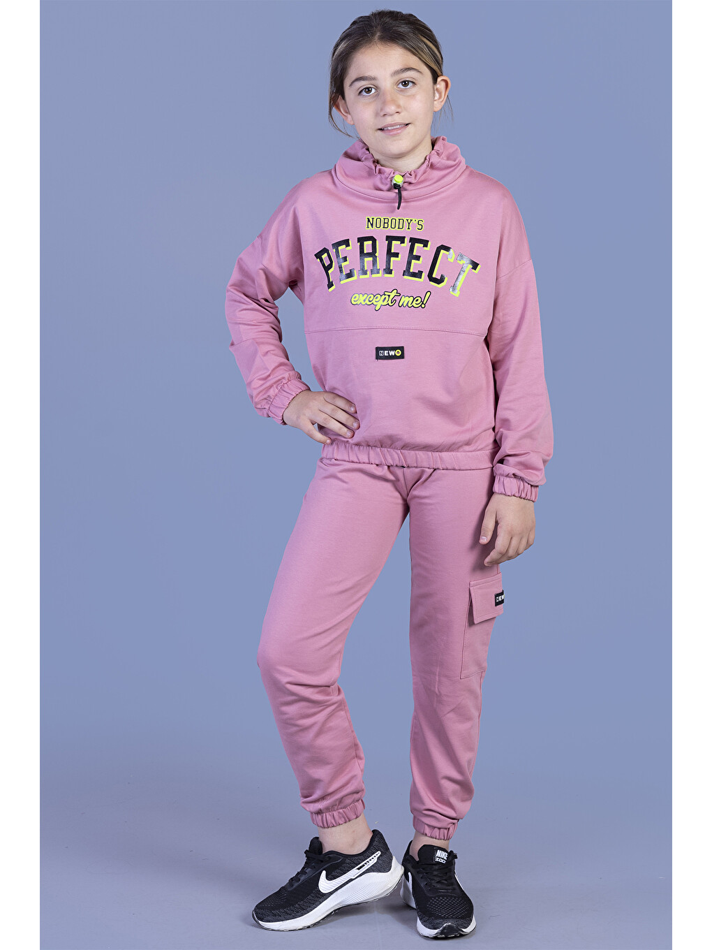 Pembe Kız Çocuk Balıkçı Yaka Baskılı Eşofman Takımı