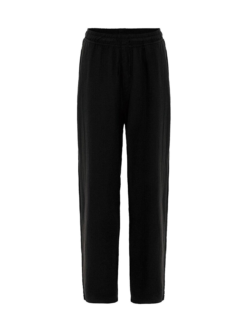 Baggy Fit Müslin Keten Pantolon Siyah-5