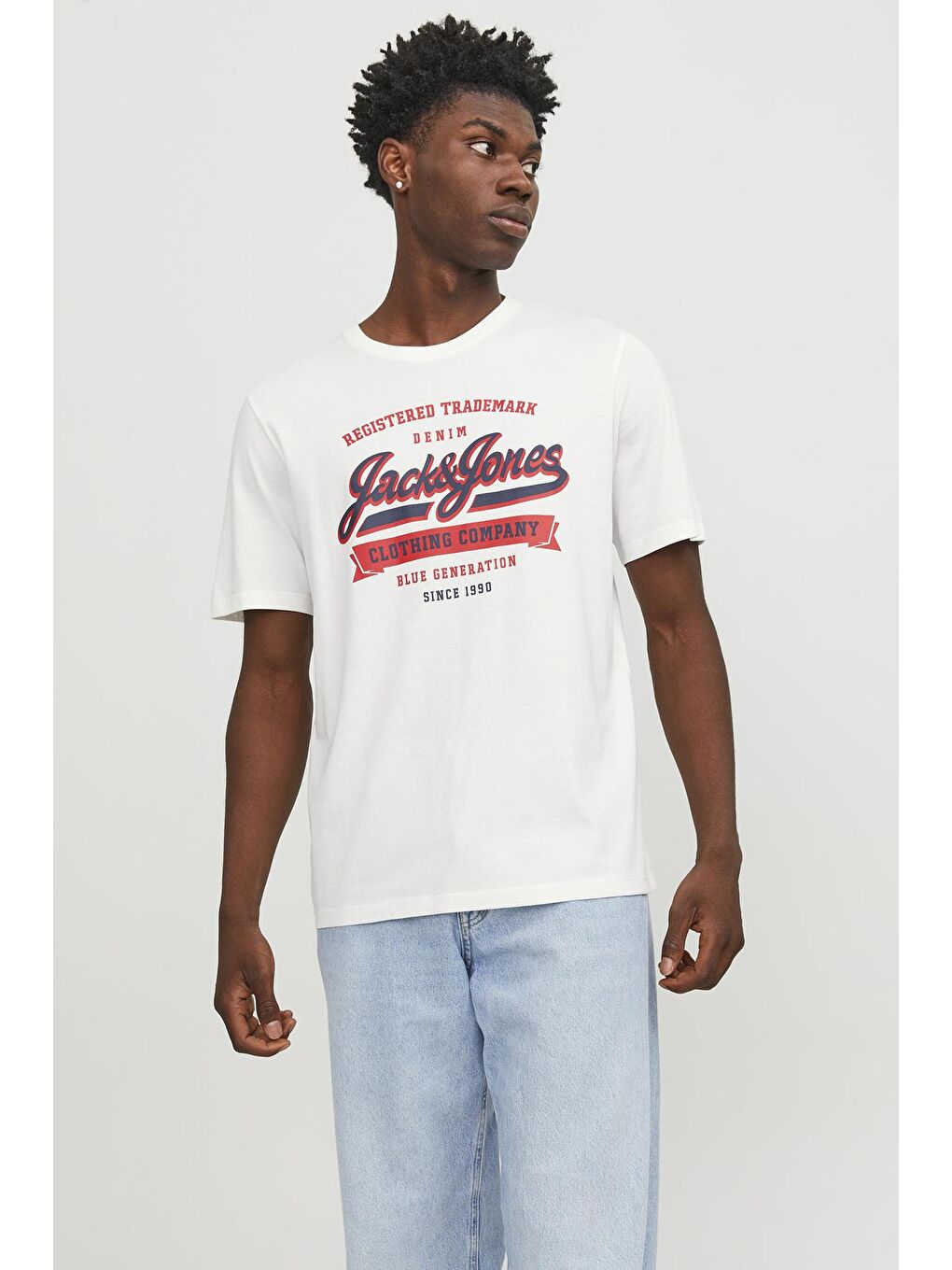 Jack & Jones Ekru Jjelogo Pamuklu Bisiklet Yaka Erkek T Shirt 12246690