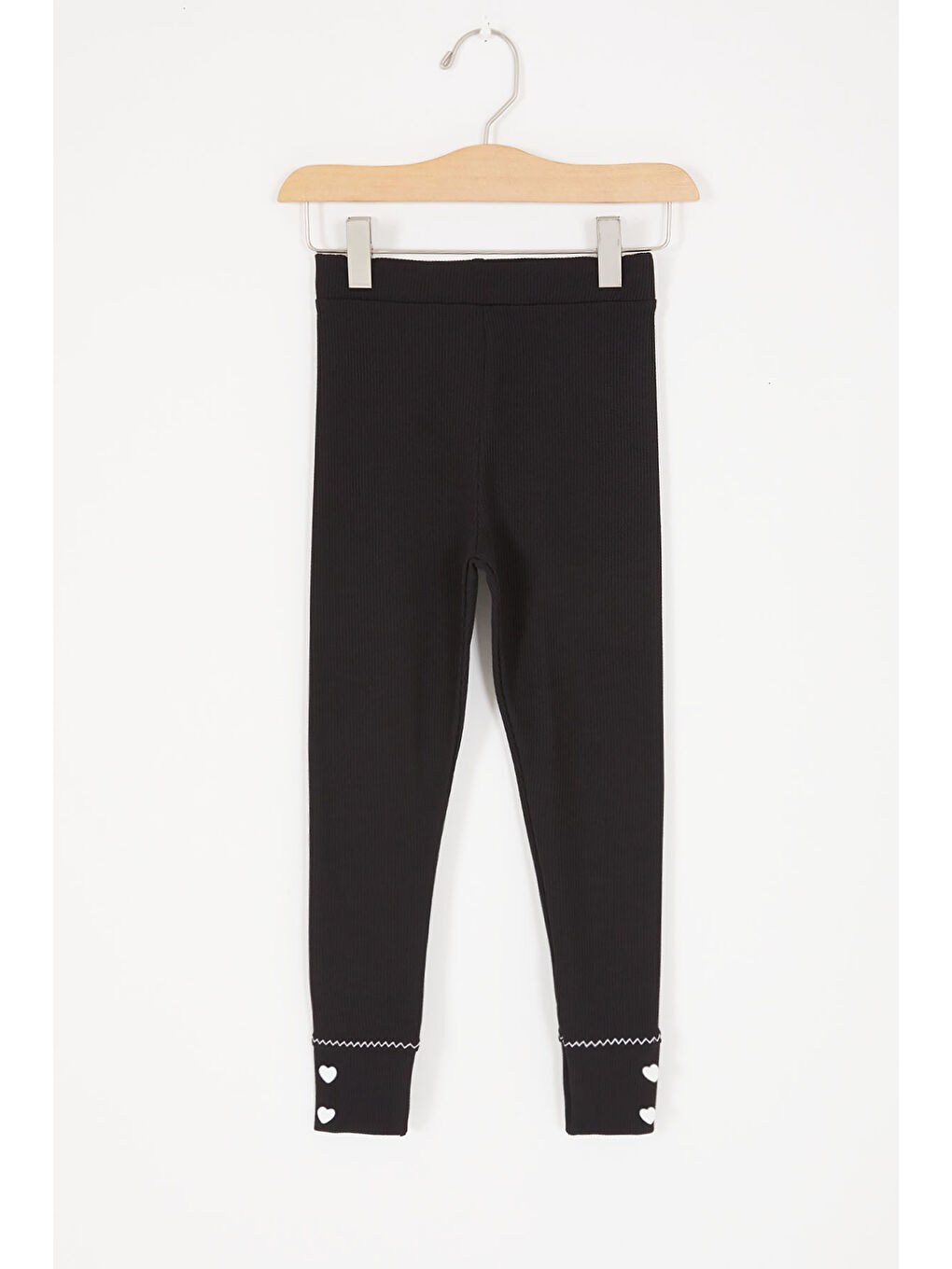 Siyah Kalp Düğmeli Fitilli Kız Çocuk Tayt 16890