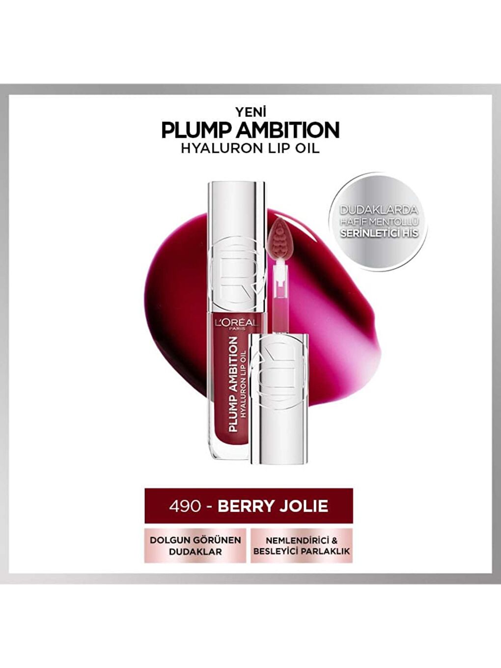 L'Oréal Paris Plump Ambition Hyaluron Lip Oil Besleyici ve Nemlendirici Dudak Parlatıcısı - 490 Berr