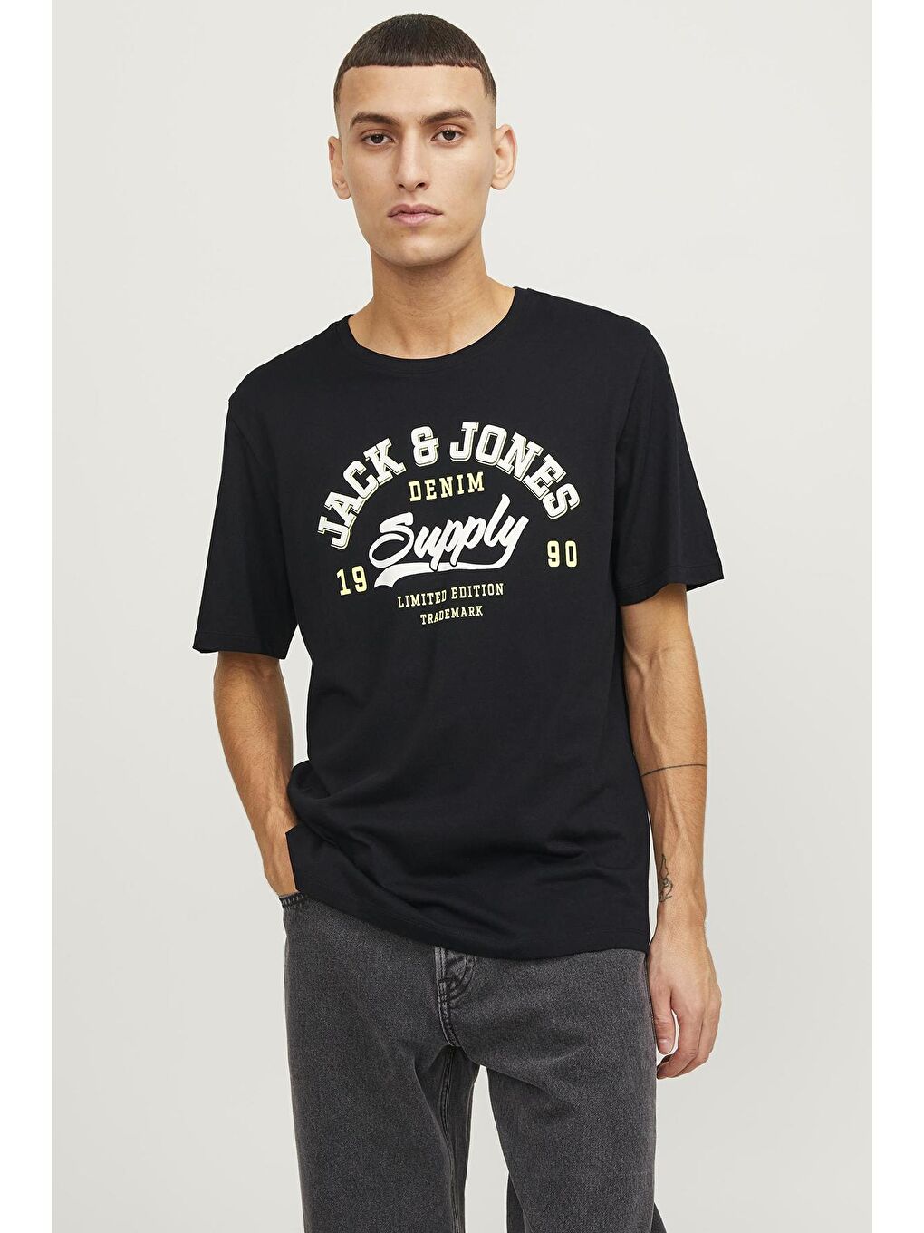 Jack & Jones Siyah Jjelogo Pamuklu Bisiklet Yaka Erkek T Shirt 12246690