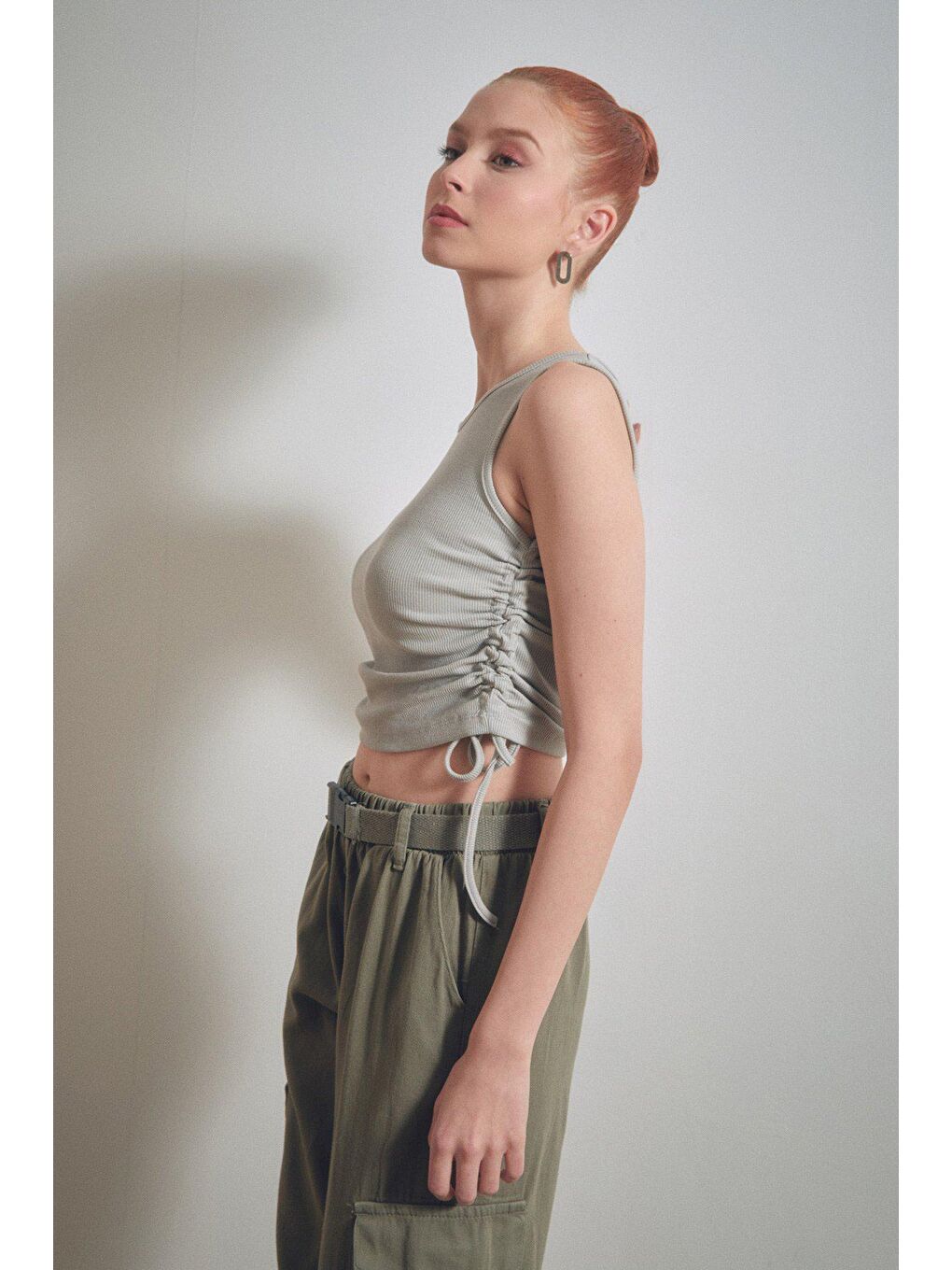 Gri Fitilli Yanı Büzgülü Body-1