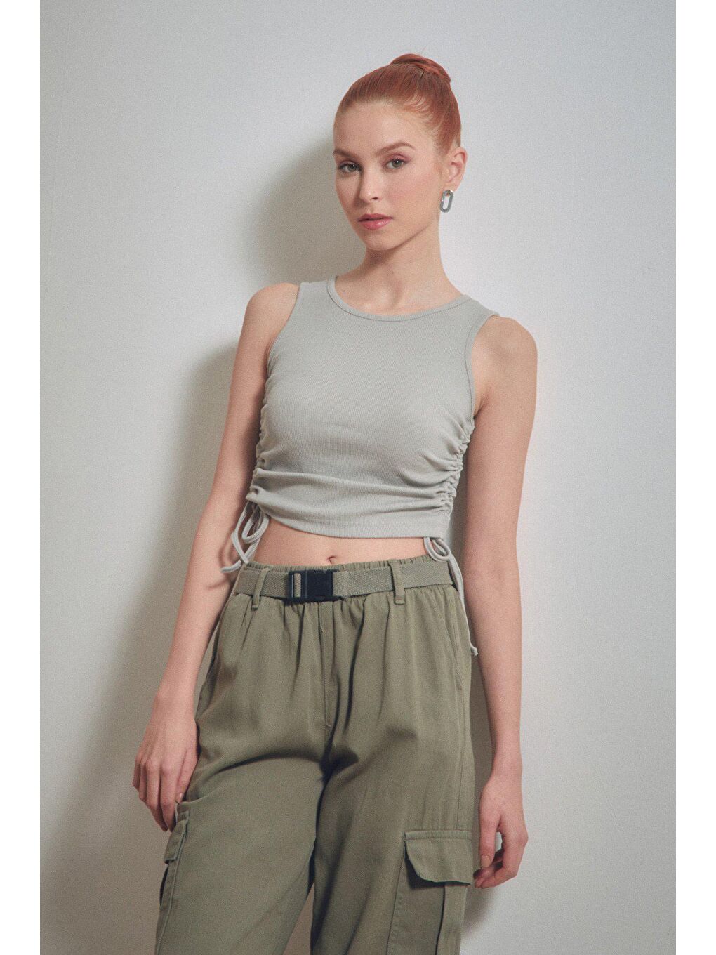 Gri Fitilli Yanı Büzgülü Body-2