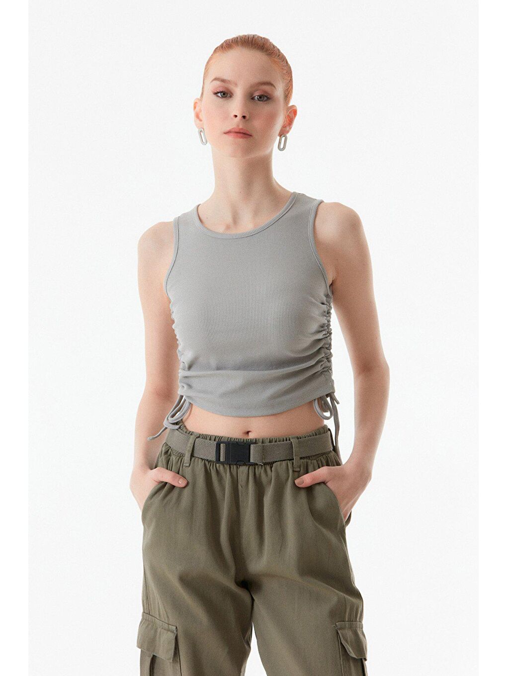 Gri Fitilli Yanı Büzgülü Body-3