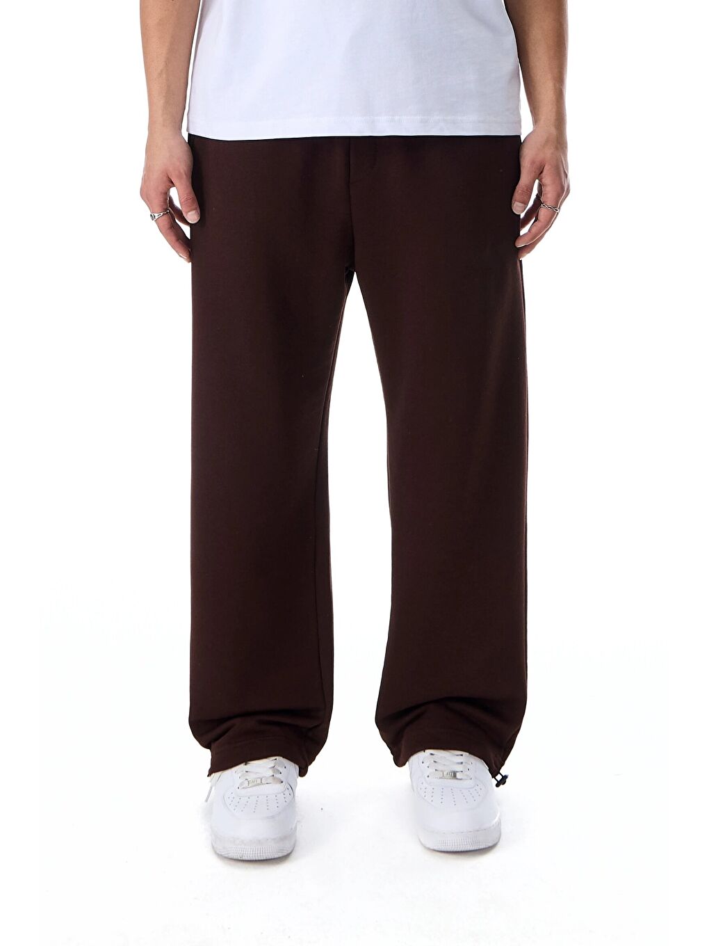 Kahverengi Paçası ayarlı lastikli bol kesim unisex eşofman altı