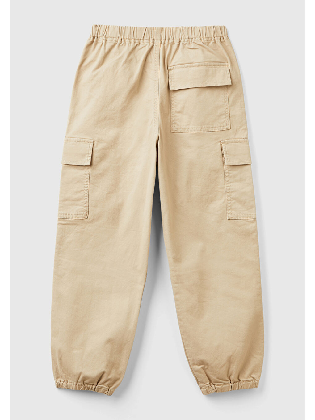 Erkek Çocuk Bej Ön Cebi Logo Detaylı Beli Lastikli Beş Cepli Pantolon-1