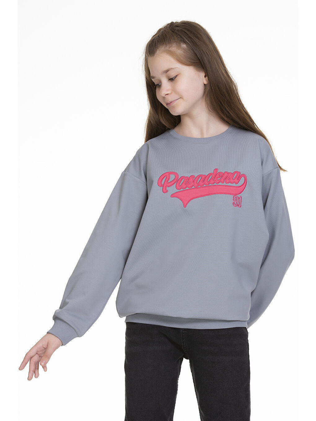 angelos Gri Kız Çocuk Yazı Baskılı Sweatshirt Px341.3