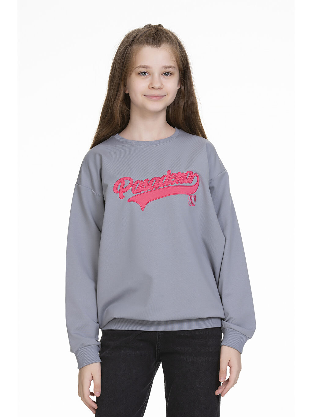 angelos Gri Kız Çocuk Yazı Baskılı Sweatshirt Px341.3 - 1