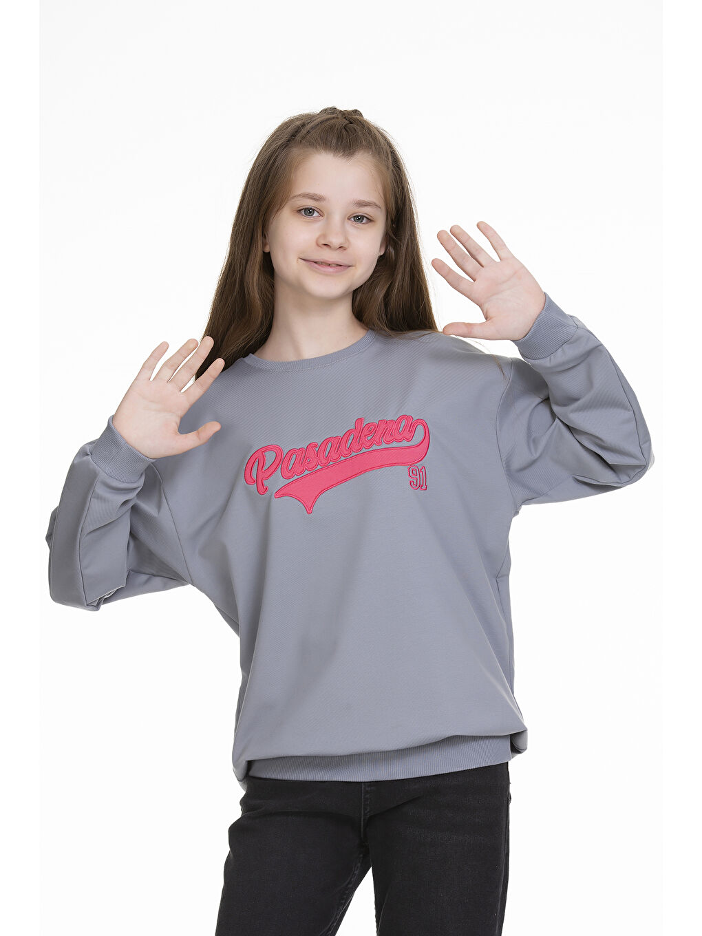 angelos Gri Kız Çocuk Yazı Baskılı Sweatshirt Px341.3 - 2