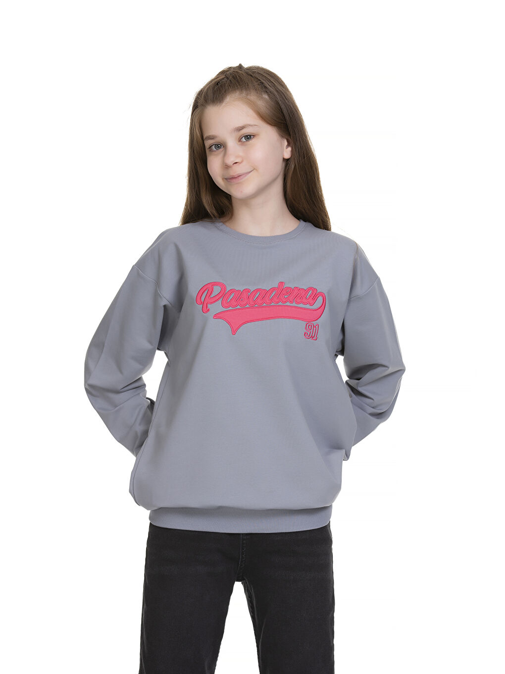 angelos Gri Kız Çocuk Yazı Baskılı Sweatshirt Px341.3 - 3