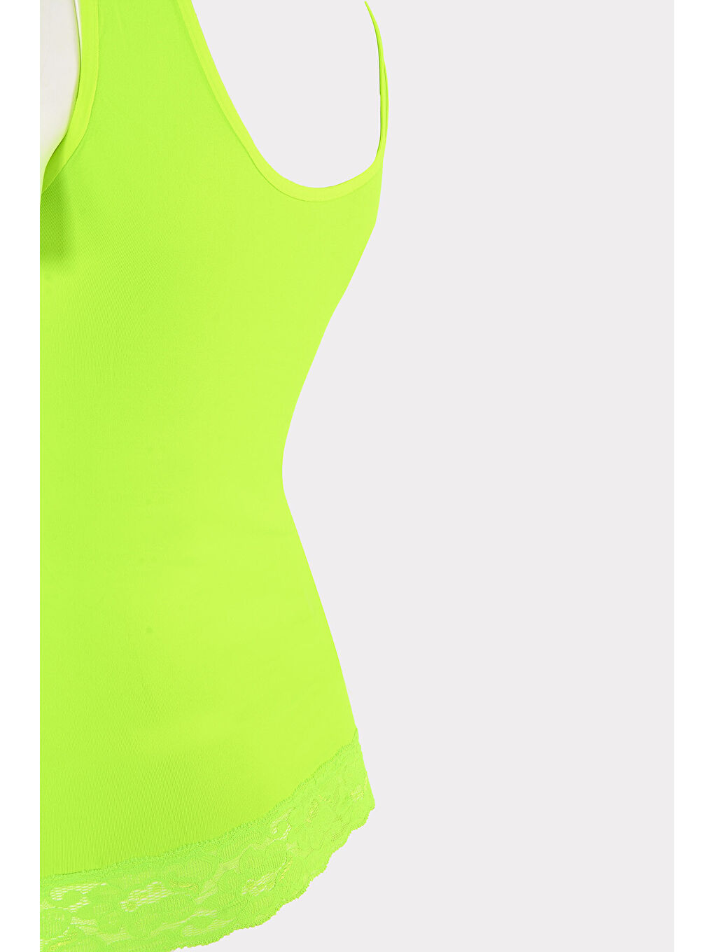 Fosfor Yeşil Seamless Dantelli Geniş Askılı Atlet-3