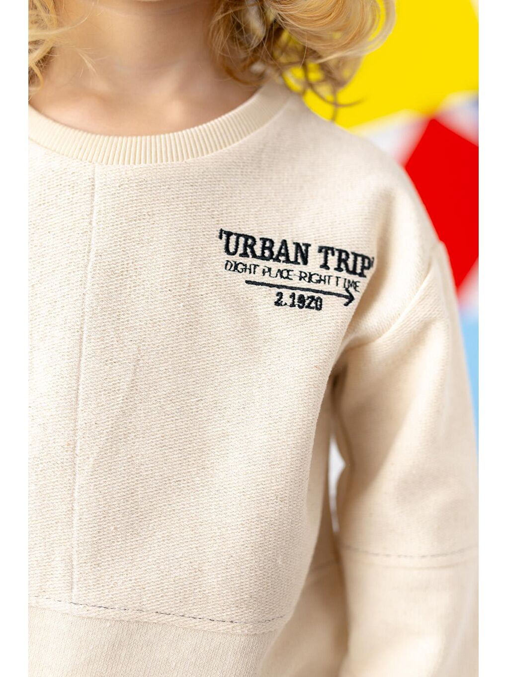 Bej Erkek Çocuk Nakış Detaylı Eşofman Takımı-3