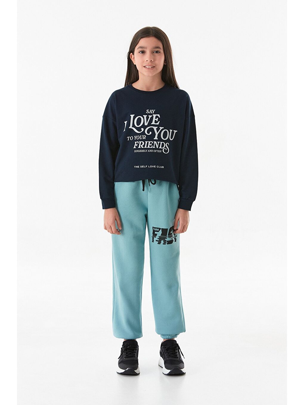 Mavi 3 İplik Fast Yazı Baskılı Jogger Unisex Çocuk Eşofman Altı