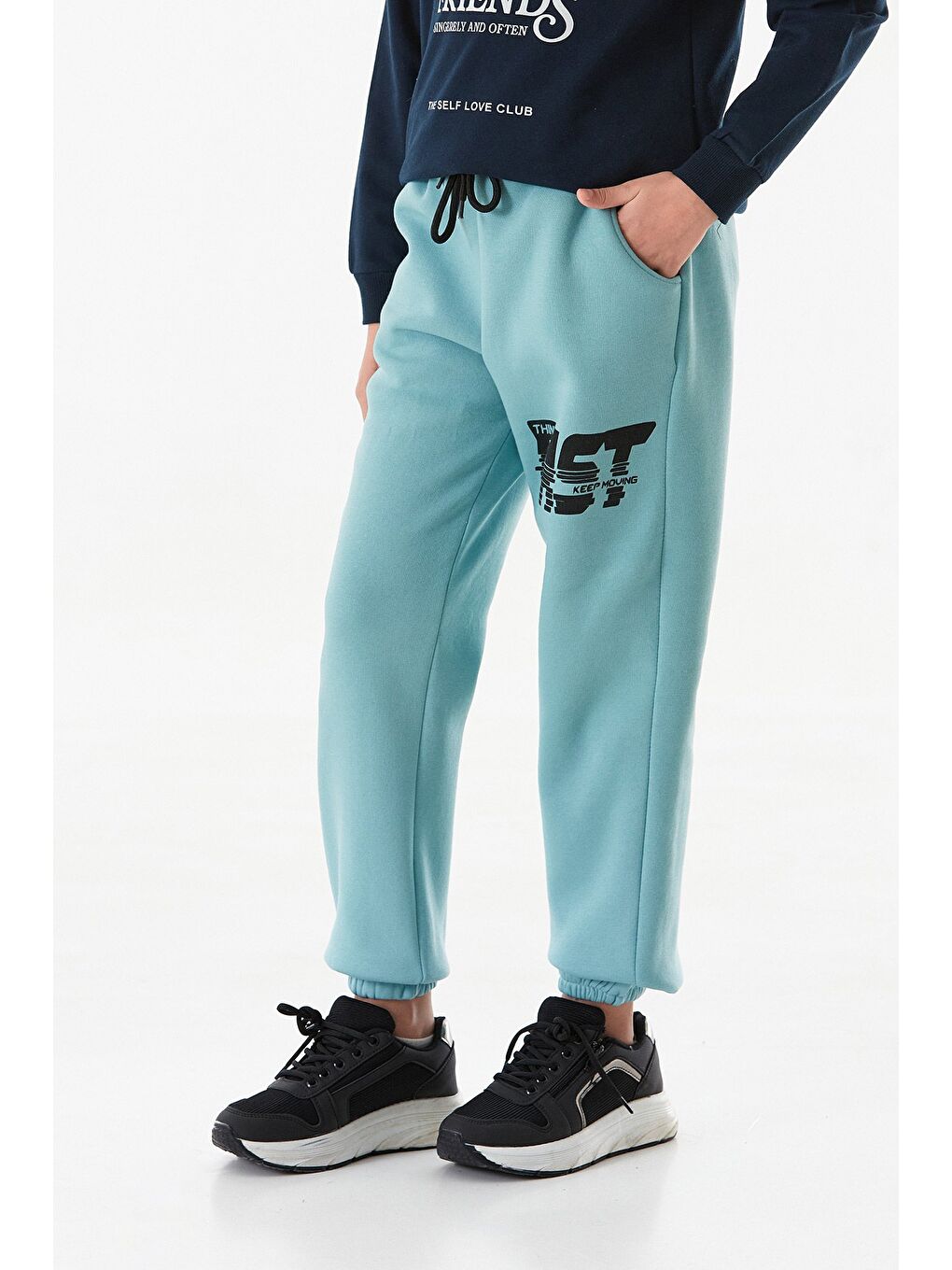 Mavi 3 İplik Fast Yazı Baskılı Jogger Unisex Çocuk Eşofman Altı-2