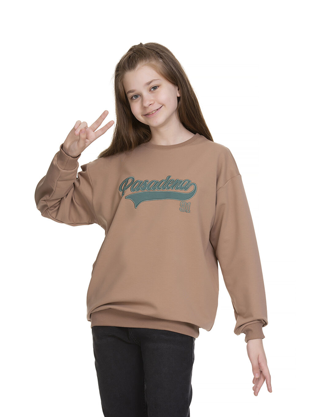 angelos Kahverengi Kız Çocuk Yazı Baskılı Sweatshirt Px341.4 - 1