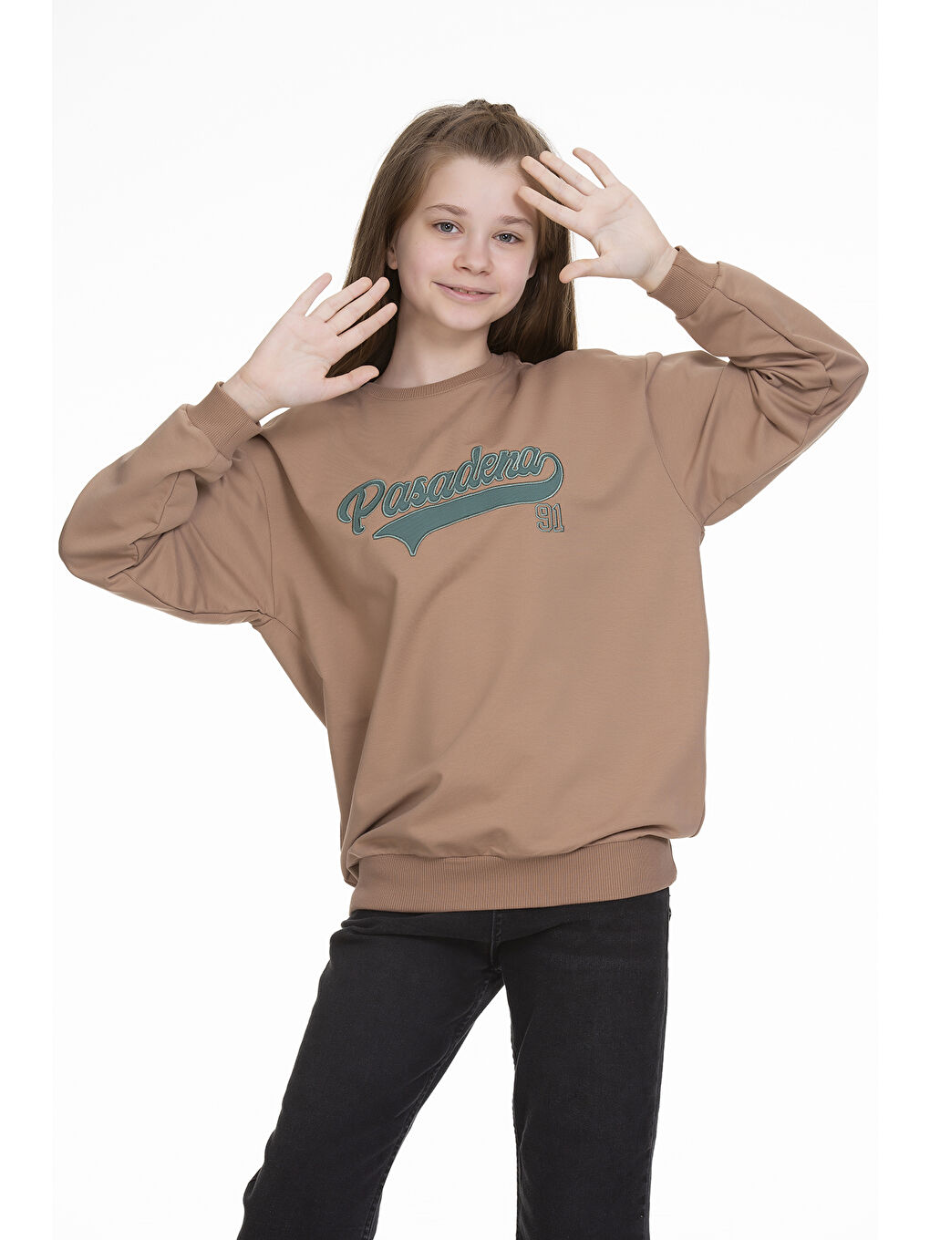 angelos Kahverengi Kız Çocuk Yazı Baskılı Sweatshirt Px341.4 - 2