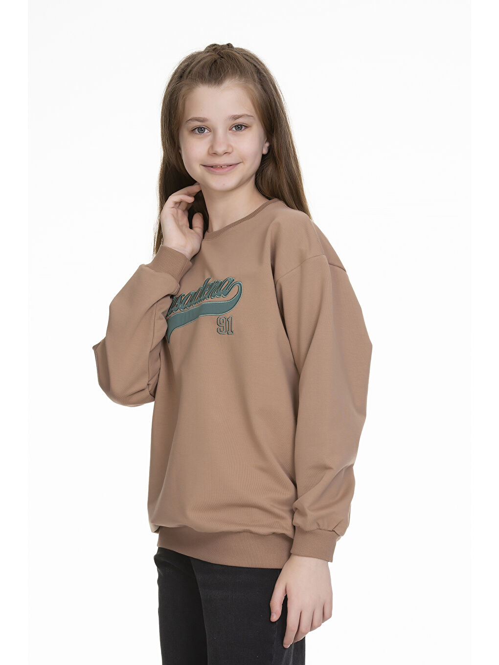 angelos Kahverengi Kız Çocuk Yazı Baskılı Sweatshirt Px341.4 - 3