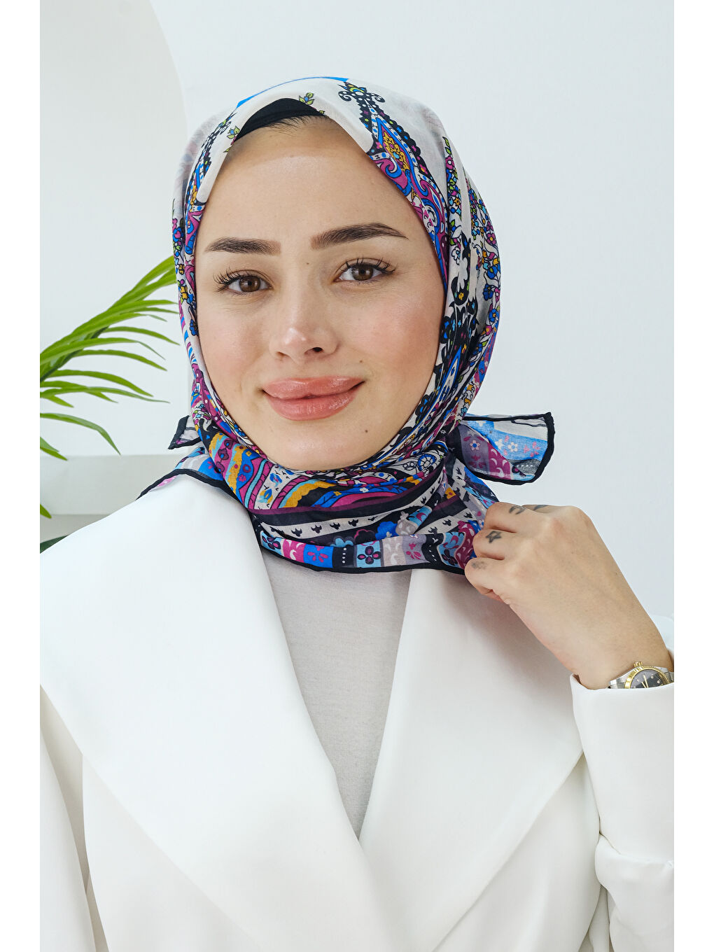 Locco Moda Fuşya Etnik Desen Soft Desen Eşarp Fuşya - 1